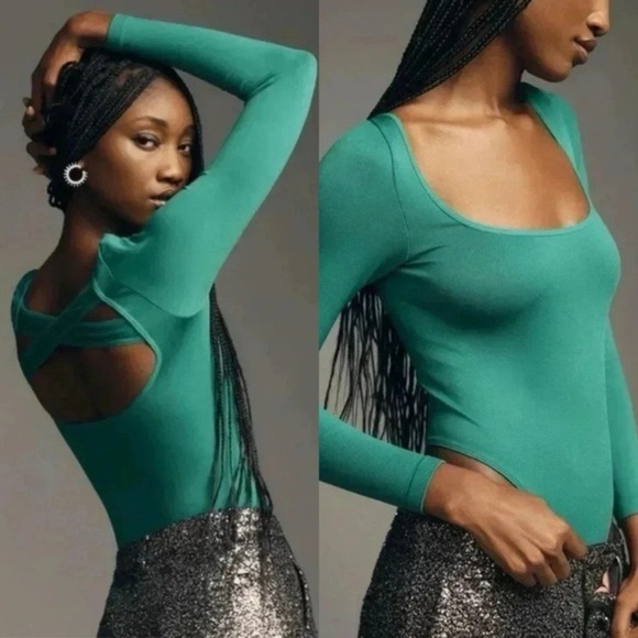 Anthropologie Emerald Green The Viviette Long-Sleeve Bodysuit Size s/m - Picture 1 of 4